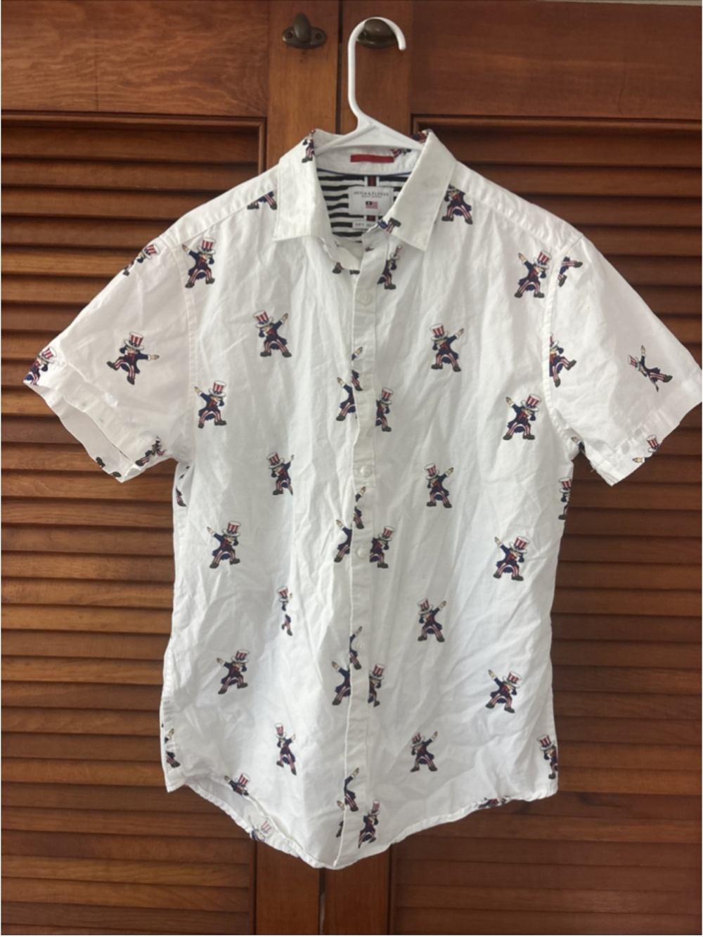 Denim & Flower Ricky Singh Button Up SS Shirt Patriotic Uncle Sam Size Small